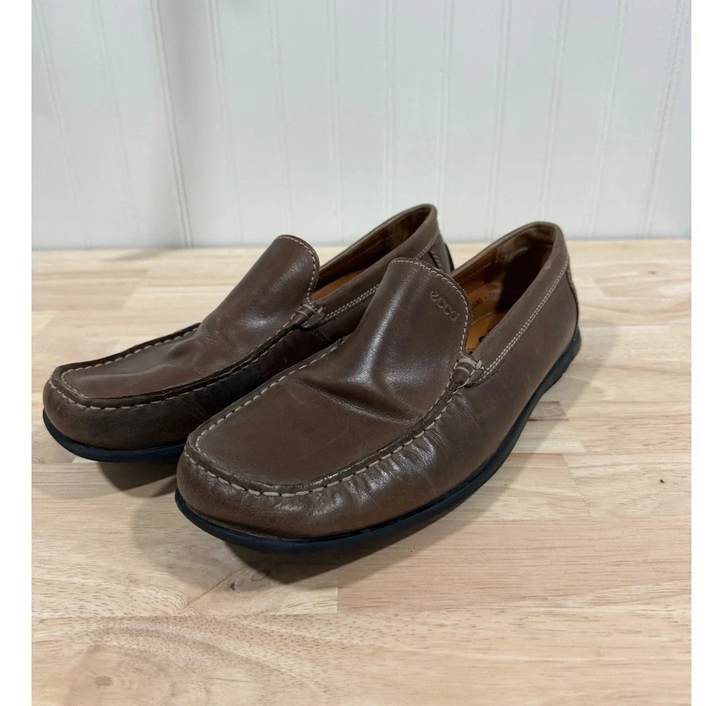 Ecco Leather Slip On Loafers Brown Business Causal Arch Support Men Size 9